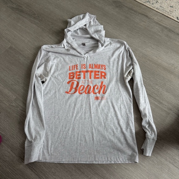 Tops - Gray Hoodie with Orange Beach Print
